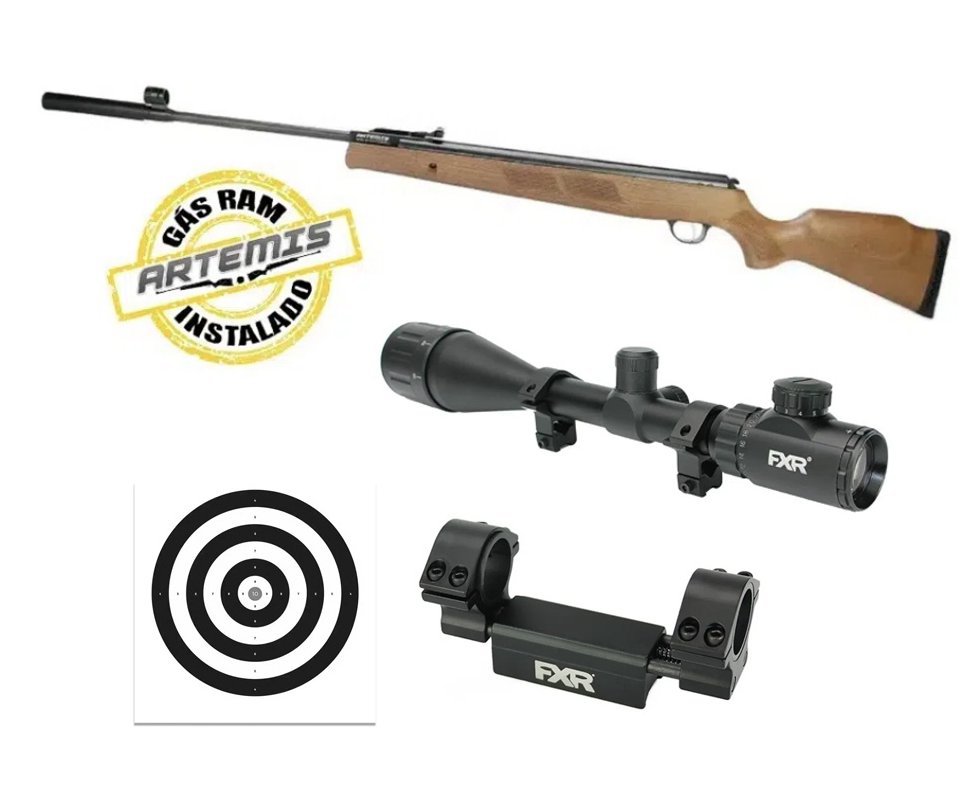 Carabina de Pressão Artemis GR1600W Falcon Gás Ram 5.5mm Com Supressor - FXR Armas + Luneta 4-16x50 + Mount Absorção + Alvos
