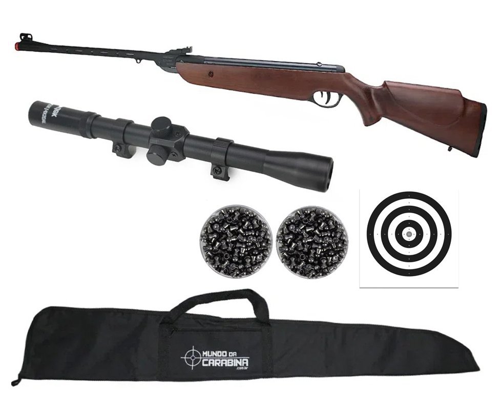 Carabina de Pressão Rossi Dione Sport MH Madeira 5.5 + Capa + Luneta 4x20 + Chumbo + Alvos