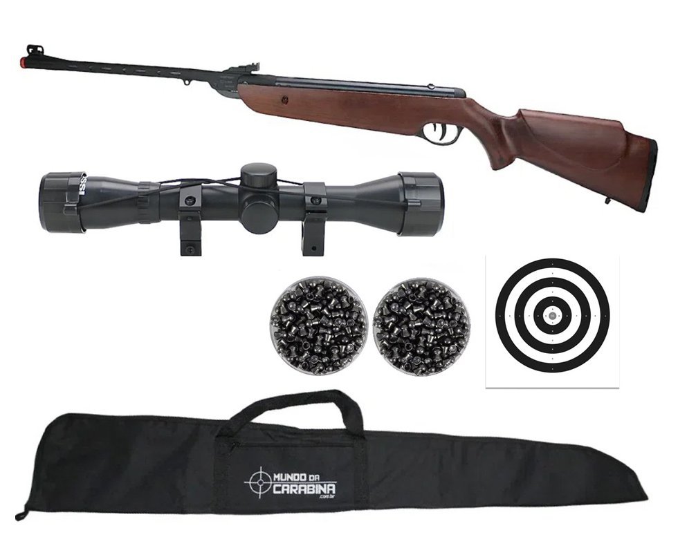 Carabina de Pressão Rossi Dione Sport MH Madeira 5.5 + Capa + Luneta 4x32 + Chumbo + Alvos