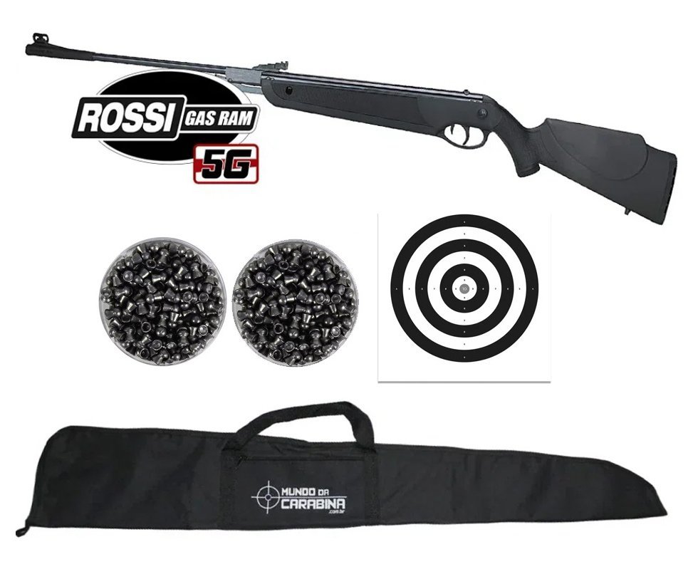 Carabina de Pressão Rossi Dione 5G Gás Ram 60kg 4,5 + Luneta 4x32 + Capa + Chumbo + Alvos