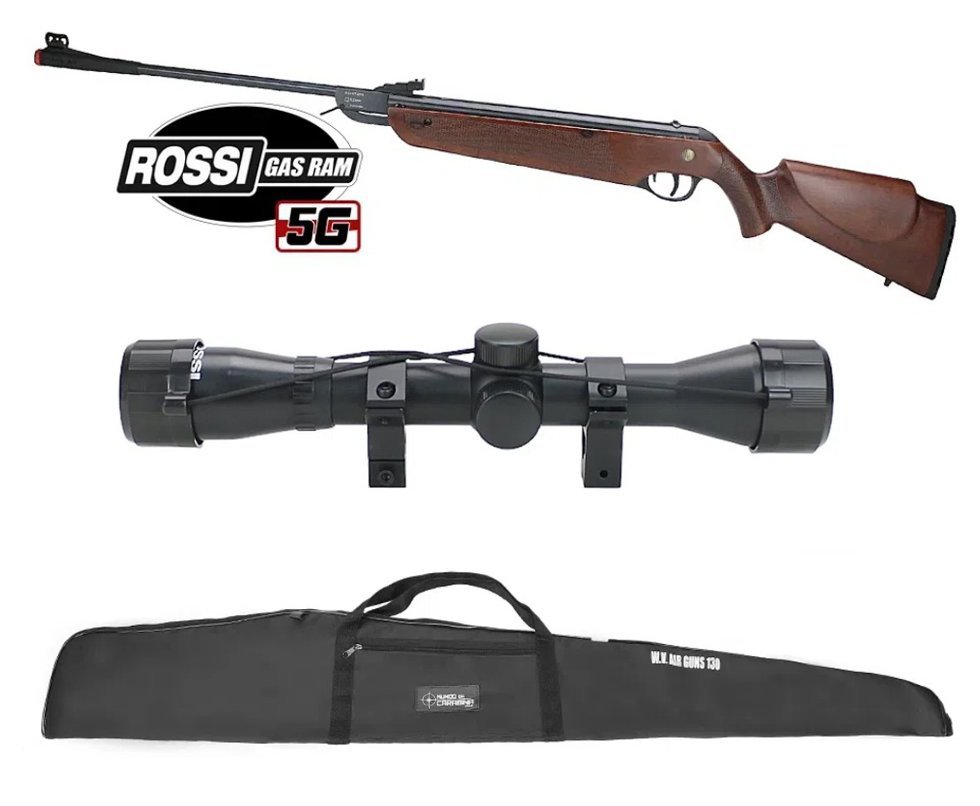 Carabina de Pressão Rossi Dione 5G Madeira Gás Ram Nitro 5.5 + Luneta 4x32 + Capa
