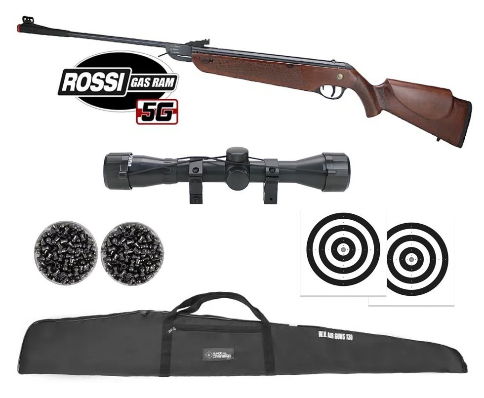 Carabina de Pressão Rossi Dione 5G Madeira Gás Ram Nitro 5.5 + Luneta 4x32 + Capa + Chumbo + Alvos