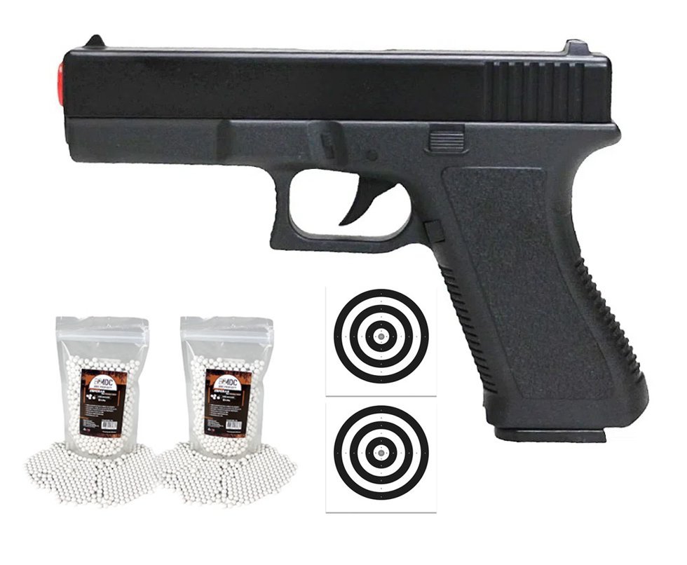 Pistola de Airsoft G19 VG GK-V500 Slide Metal Mola 6mm + BBS + Alvos