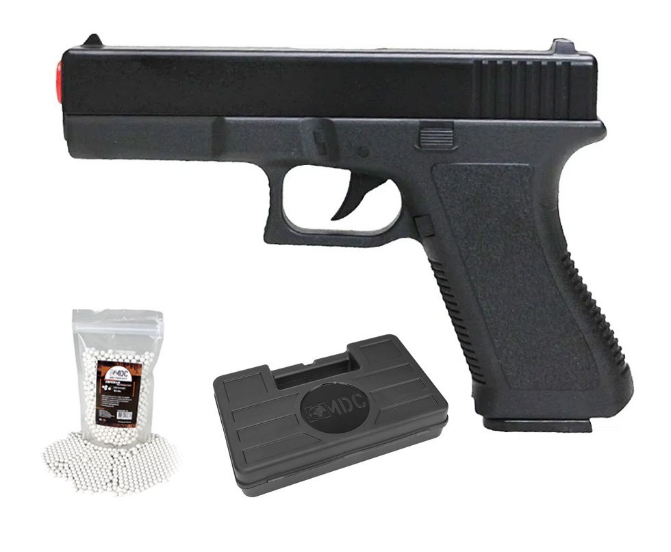 Pistola de Airsoft G19 VG GK-V500 Slide Metal Mola 6mm + BBS + Case