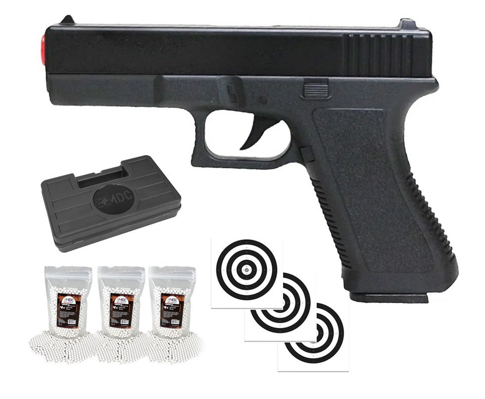 Pistola de Airsoft G19 VG GK-V500 Slide Metal Mola 6mm + BBS + Case + Alvos