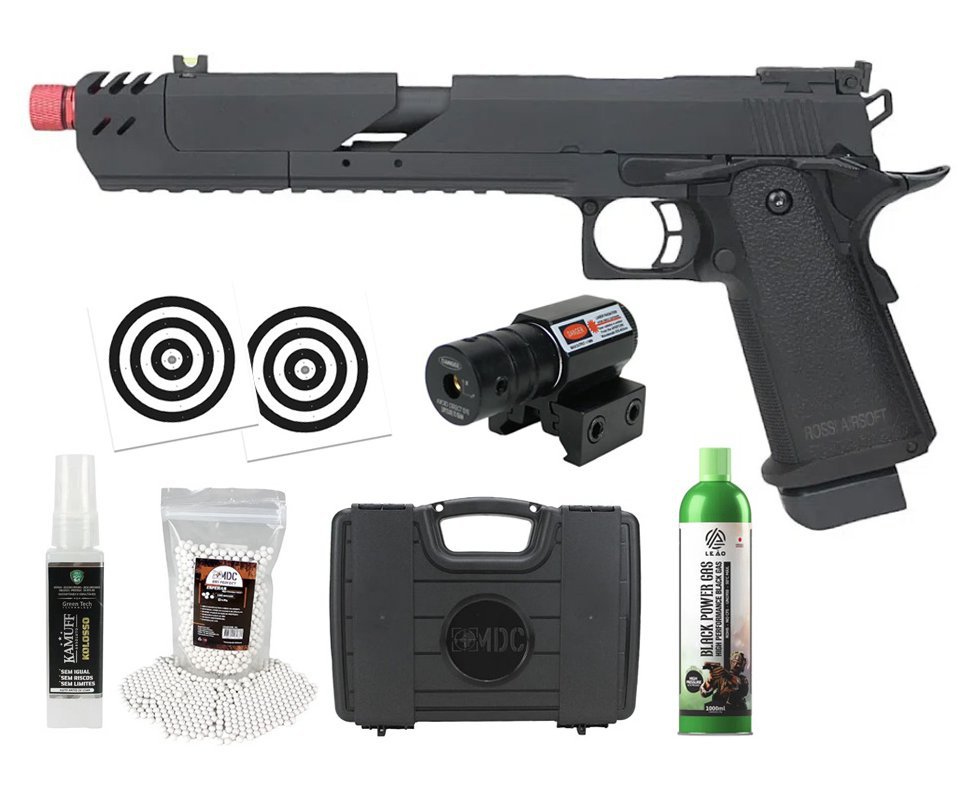 Pistola de Airsoft Gás GBB 1911 Hi-Capa Speed 6mm - Rossi + GBB + BBS + Case + Alvos + Laser + Kamuff
