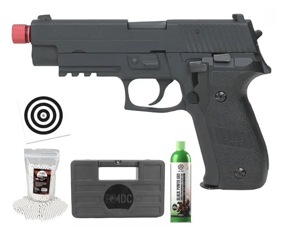 Pistola de Airsoft Gás GBB P226 Blowback 6mm - Rossi + GBB + BBS + Case + Alvos