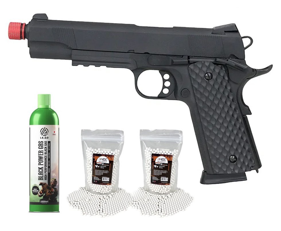 Pistola de Airsoft Gás GBB 1911 Commander Blowback Full Metal 6mm - Rossi + GBB + BBS