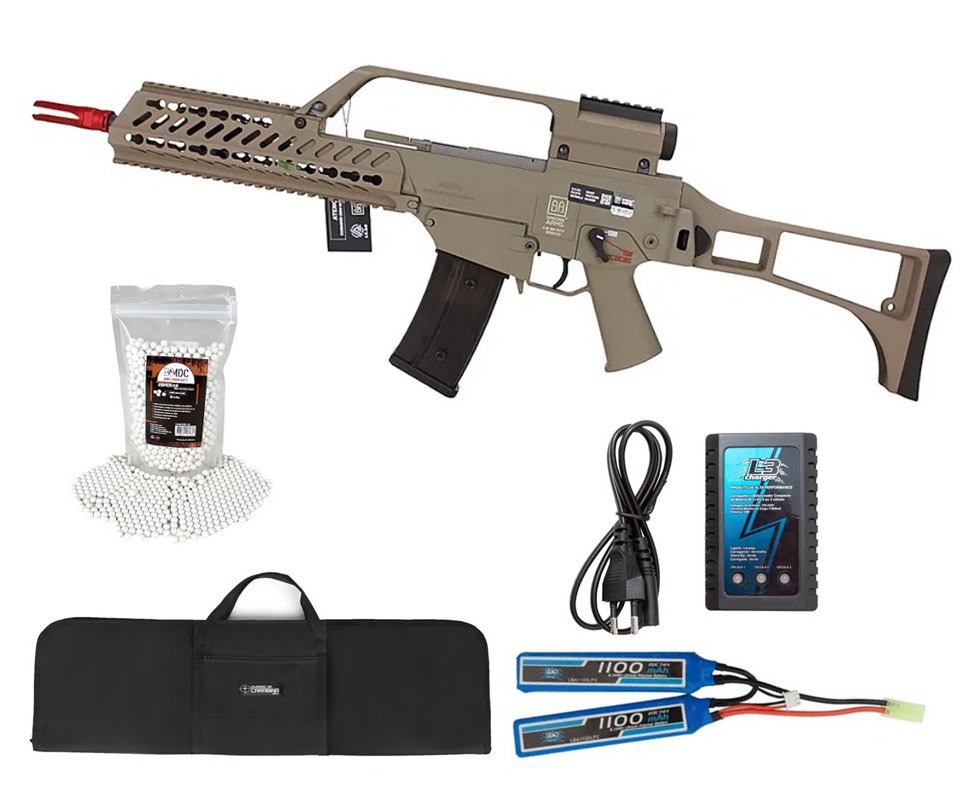 Rifle de Airsoft AEG G36 KEYMOD SA-G10 Tan Series EDGE - Specna Arms + Bateria + Carregador + Capa + BBS