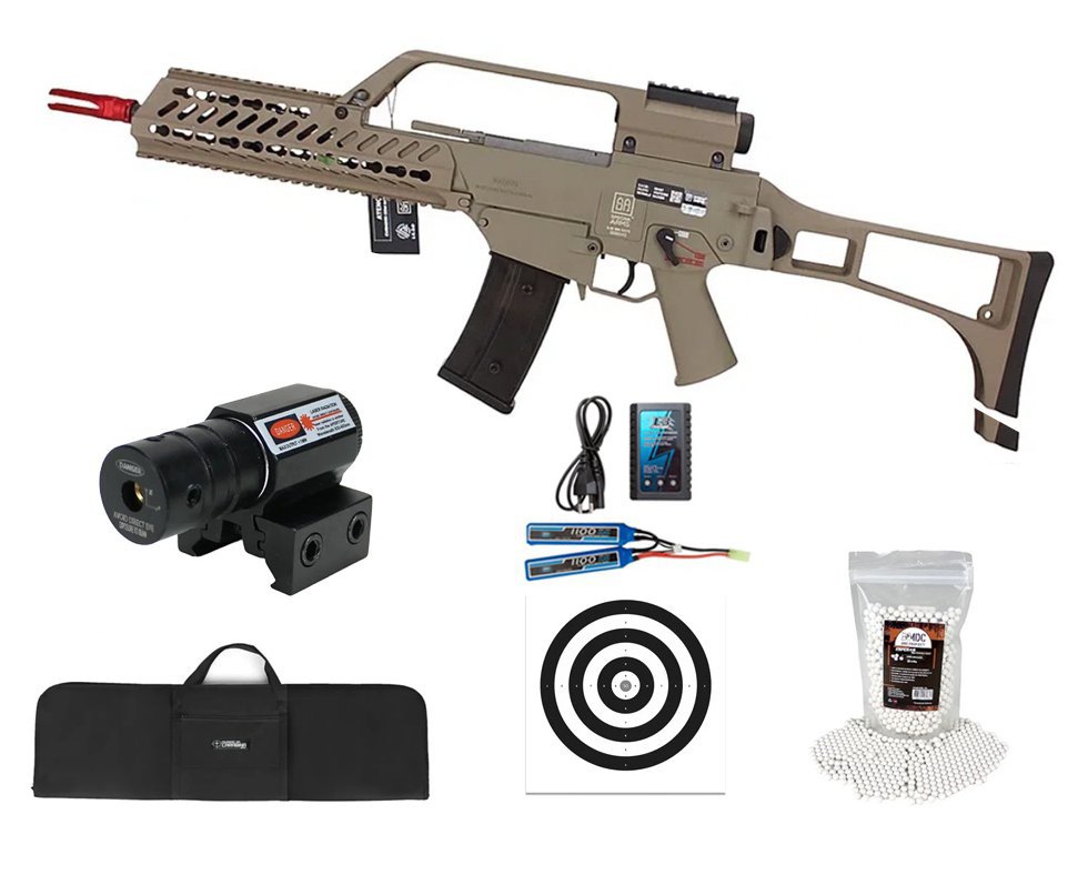 Rifle de Airsoft AEG G36 KEYMOD SA-G10 Tan Series EDGE - Specna Arms + Bateria + Carregador + Capa + BBS + Laser + Kamuff