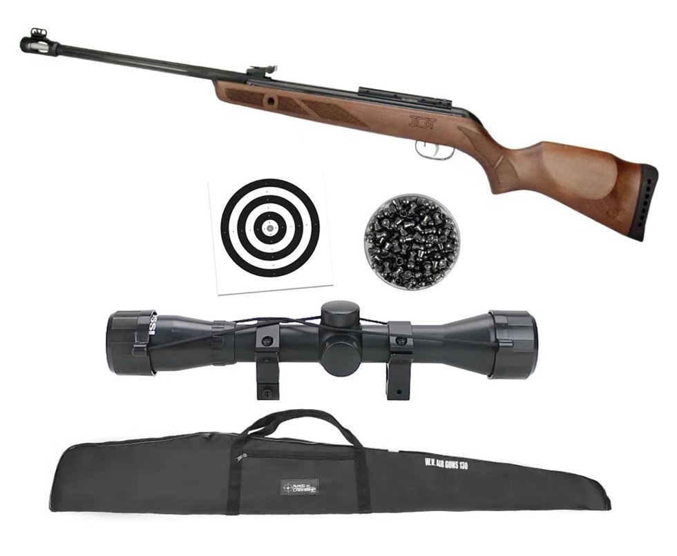 Carabina De Pressão Gamo News Hunter 440-as Igt Madeira Cal 5,5 + Luneta 4x32 + Capa + Chumbo + Alvos