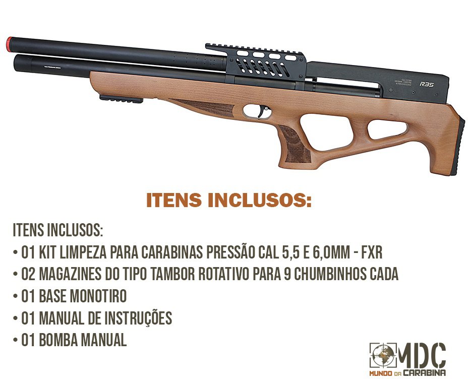 Carabina de Pressão PCP R35 Bullpup Madeira 5,5mm Rossi + Kit Limpeza