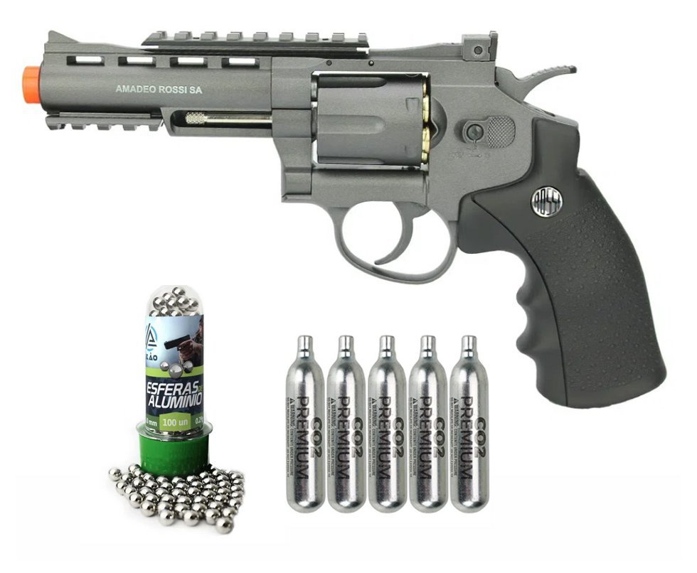 Revolver 38 Pressão Gas Co2 6 Tiros 4" Oxidado Rossi Full Metal M701 6.0mm - Wingun + BBS Aluminio+ Co2