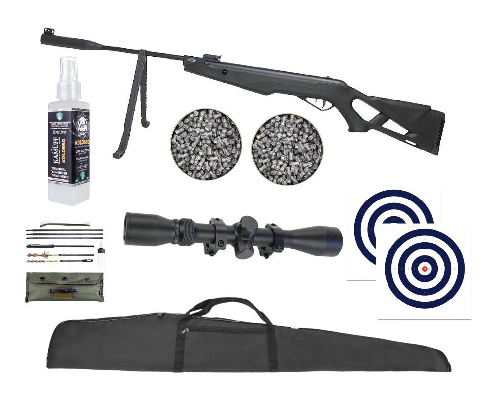 Carabina de Pressão Thunder 5,5mm MH Ekol TAG + Luneta 4x32 + Capa + Chumbo + Alvos + Kamuff + Kit de Limpeza