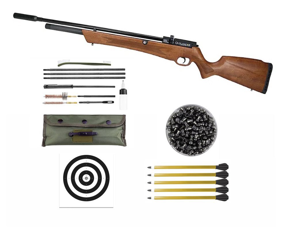 Carabina de Pressão PCP Rossi Outlander Madeira 5,5 + Flechas + Kit Limpeza + Chumbos + Alvos