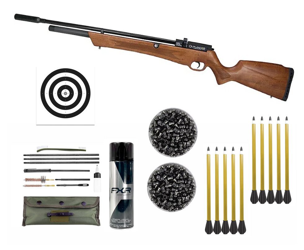 Carabina de Pressão PCP Rossi Outlander Madeira 5,5 + Flechas + Kit Limpeza + Chumbos + Desengripante + Alvos