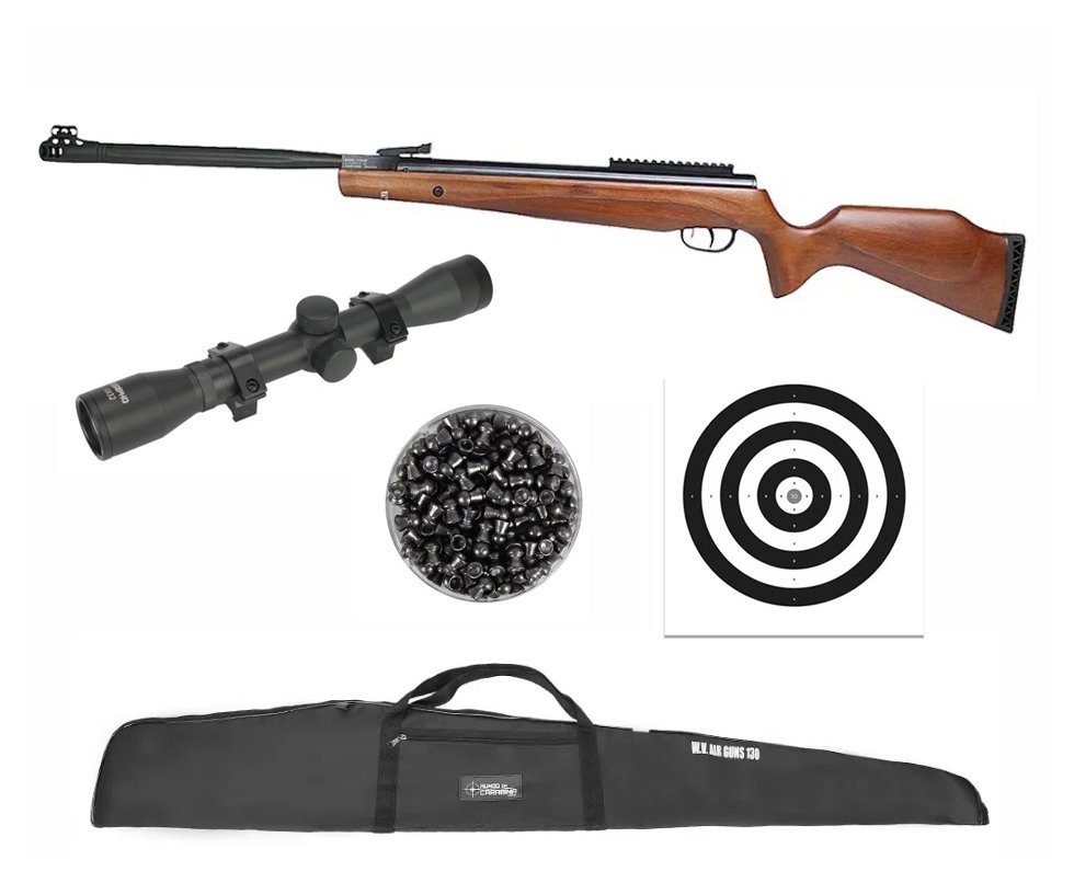 Carabina de Pressão Beeman Viper Madeira 5,5mm Gás Ram Nitro 80kg + Capa + Luneta + Chumbos + Alvos