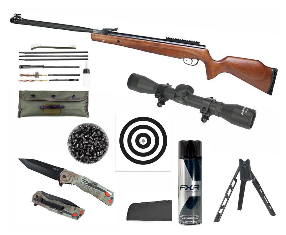 Carabina de Pressão Beeman Viper Madeira 5,5mm Gás Ram Nitro 80kg + Capa + Luneta + Chumbos + Alvos + Kit de Limpeza + Desengripante / Anticorrosivo + Tripé + Canivete