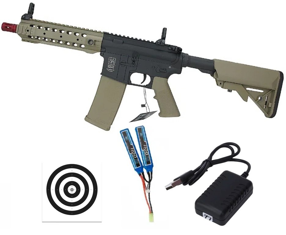 Rifle de Airsoft AEG M4 SA-F01 Flex CQB Keymod Half Tan - Specna Arms + Bateria + Carregador