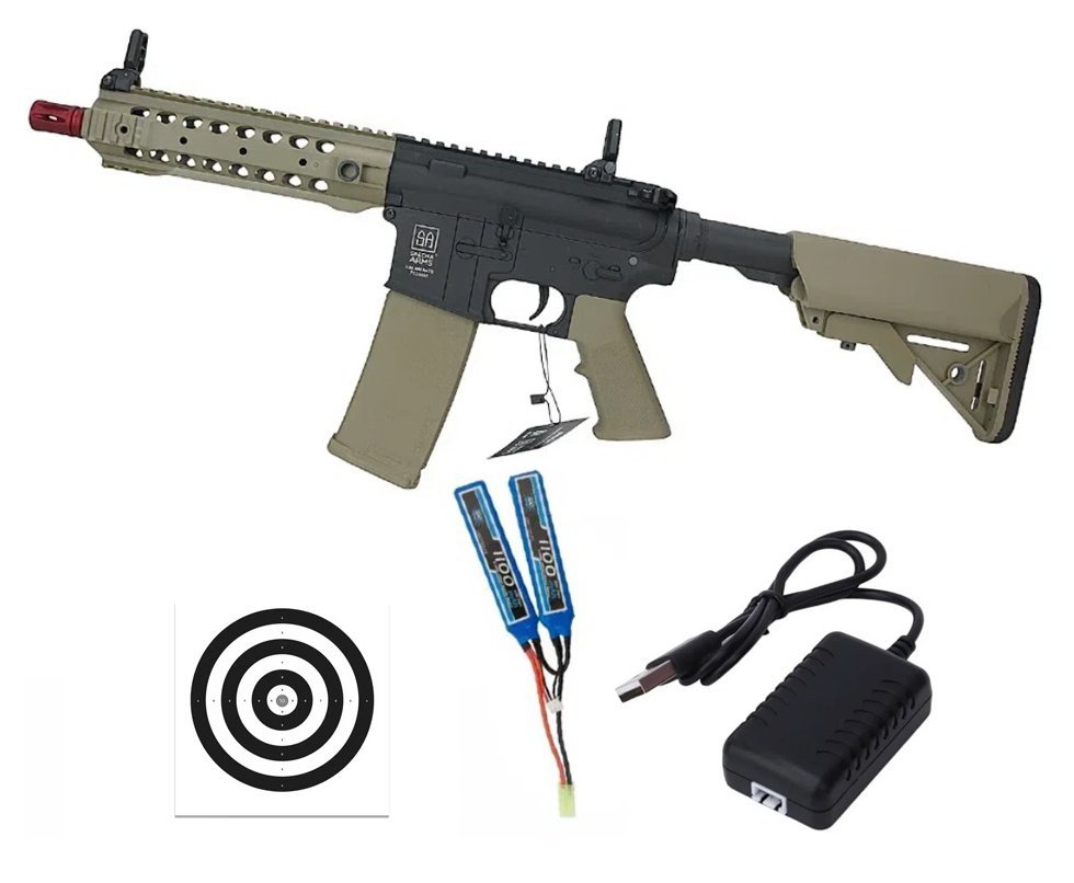 Rifle de Airsoft AEG M4 SA-F01 Flex CQB Keymod Half Tan - Specna Arms + Bateria + Carregador