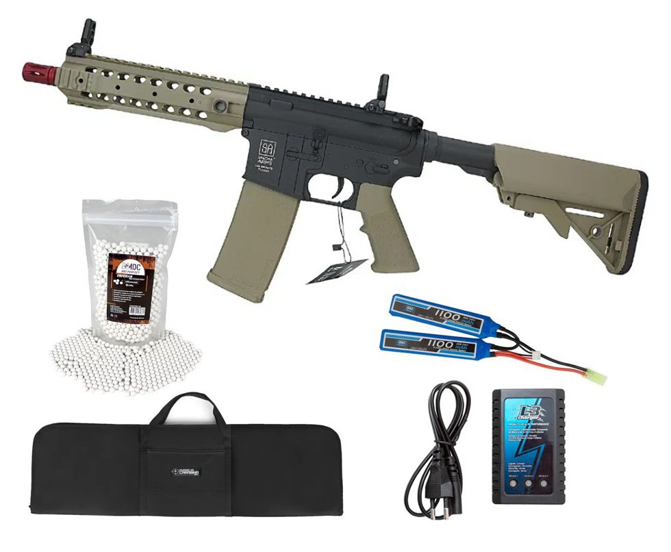 Rifle de Airsoft AEG M4 SA-F01 Flex CQB Keymod Half Tan - Specna Arms + Bateria + Carregador + BBS + Capa