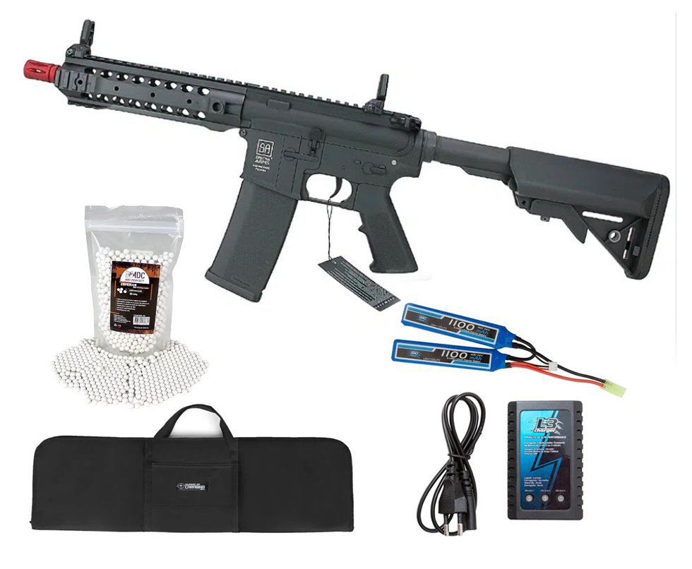 Rifle de Airsoft AEG M4 SA-F01 Flex CQB Keymod Black - Specna Arms + Bateria + Carregador + BBS + Capa