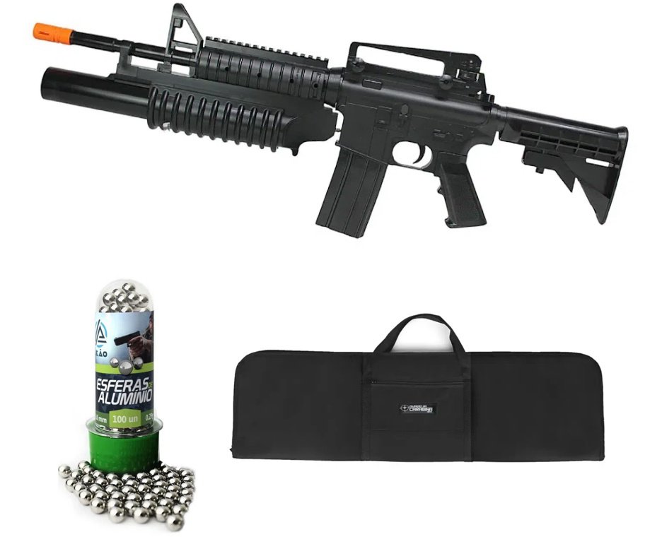 Rifle de Pressão M4A1 Spring Cal 6mm esfera alumínio KWC - Rossi + Capa + BBS