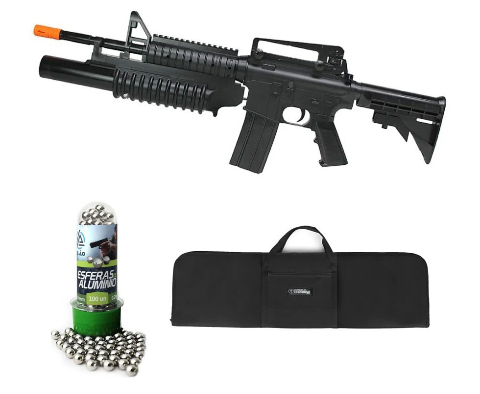 Rifle de Pressão M4A1 Spring Cal 6mm esfera alumínio KWC - Rossi + Capa + BBS