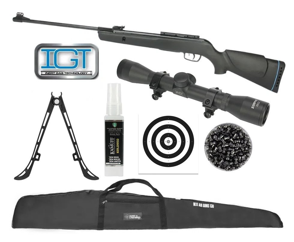 Carabina De Pressão Gamo News Big Cat 1000 4,5mm Igt High Power Gás Ram 60kg + Capa + Luneta 4x32 + Alvos + Chumbos + Kamuff + Bipé