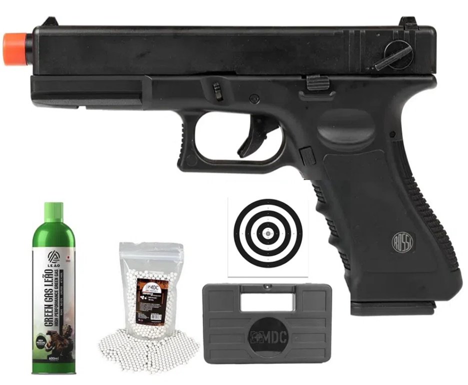 Pistola de Airsoft GK V18 G18 Green Gas Blowback 6,0mm - Rossi + GBB + BBS + Case + Alvos
