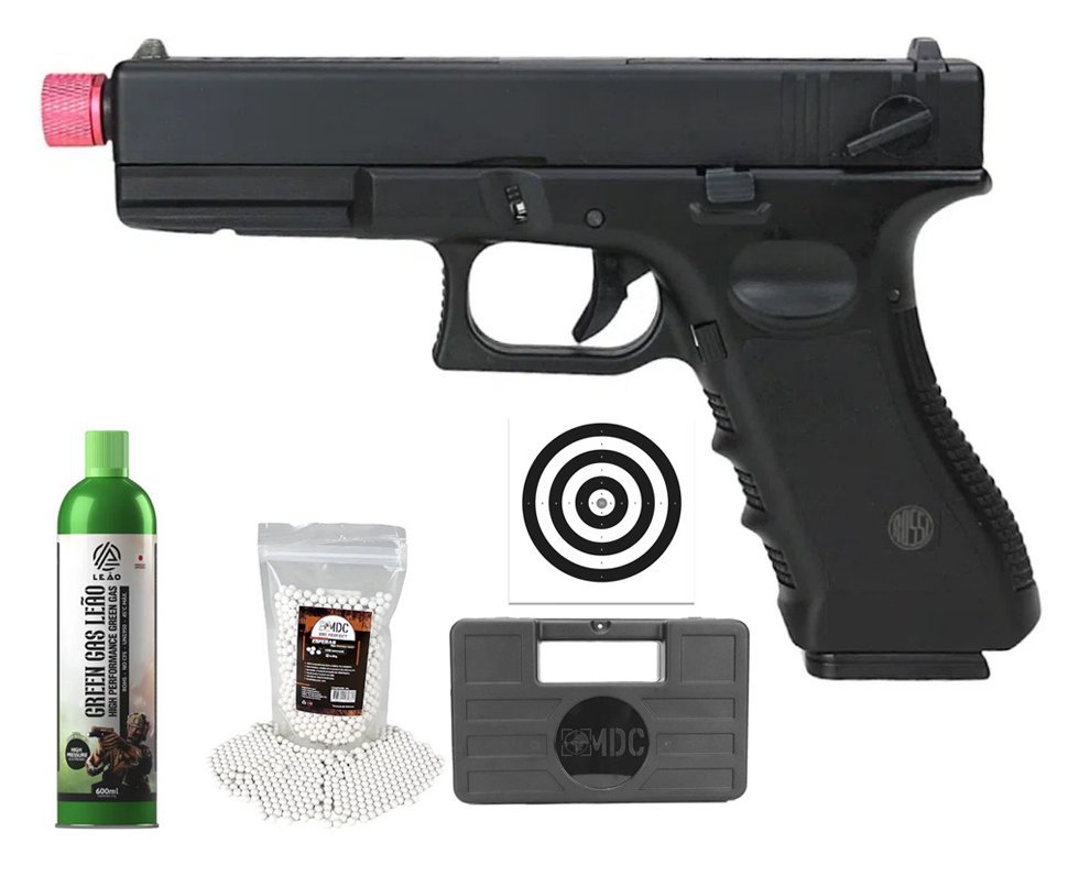 Pistola de Airsoft GK V18 G18 Green Gas Blowback 6,0mm - Rossi + GBB + BBS + Case + Alvos