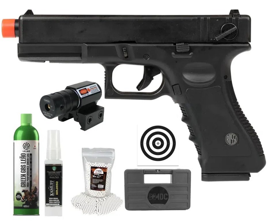 Pistola de Airsoft GK V18 G18 Green Gas Blowback 6,0mm - Rossi + GBB + BBS + Case + Alvos + Kamuff + Laser