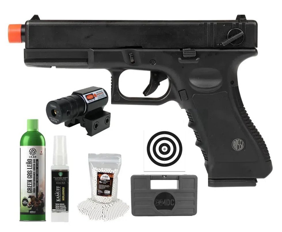 Pistola de Airsoft GK V18 G18 Green Gas Blowback 6,0mm - Rossi + GBB + BBS + Case + Alvos + Kamuff + Laser