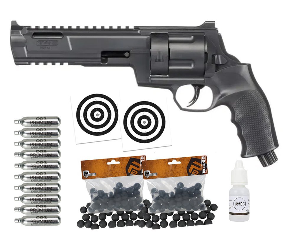 Revólver de Pressão CO2 HDR T4E TR .68 LTL Home Defense - Umarex + Co2 + Esferas de Borracha + Óleo de silicone + Alvos