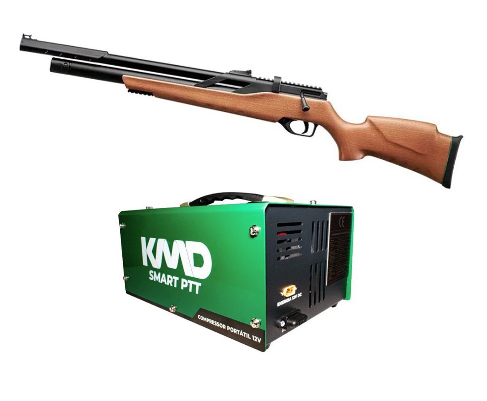 Carabina de Pressão PCP T-REX W Madeira 4.5mm Artemis - FXR + Compressor Ar Compacto trivolt