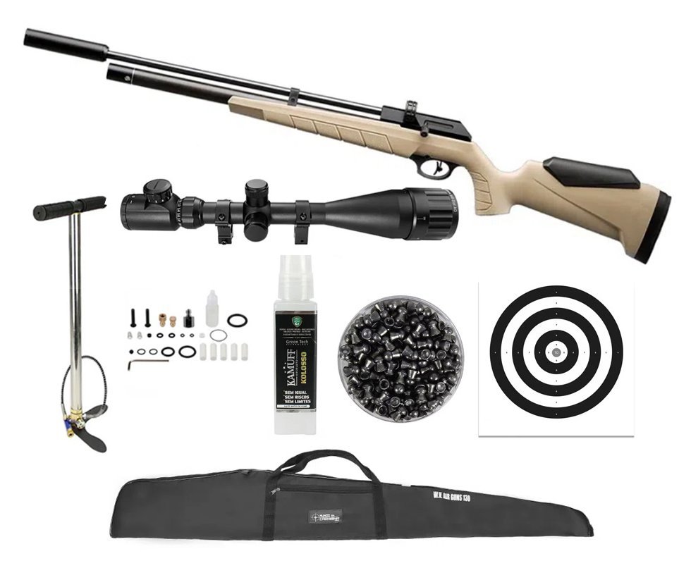Carabina de Pressão PCP PR900S G3 TAN 5.5mm Artemis - FXR + Capa + Bomba + Chumbo + Alvos + Kamuff + Luneta 6-24x50