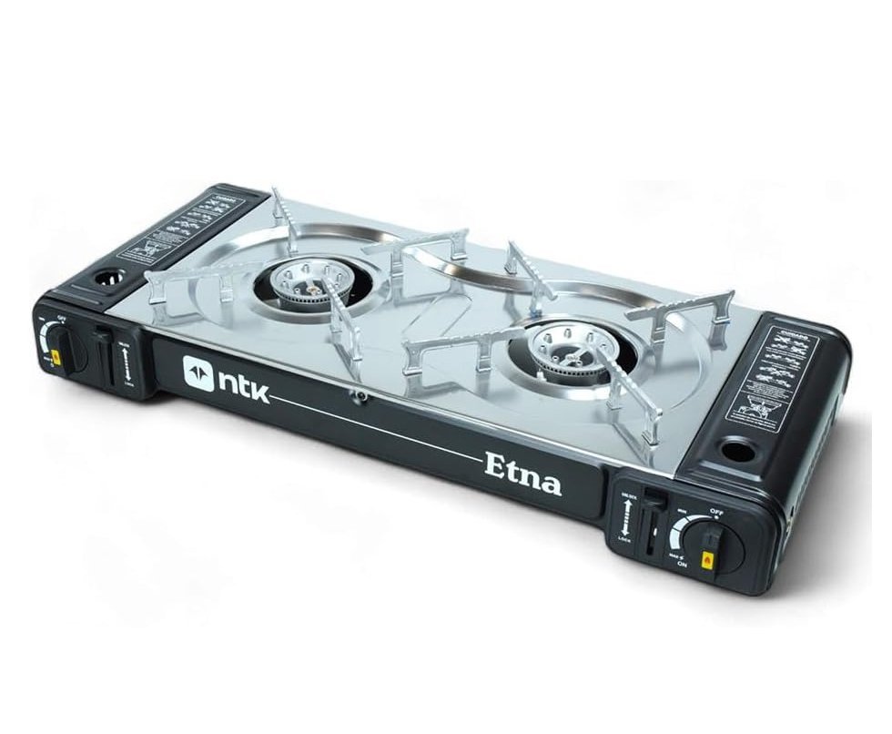 Fogareiro Horizontal 2 Bocas ETNA camping e cozinha Aço Inoxidável Preto NTK