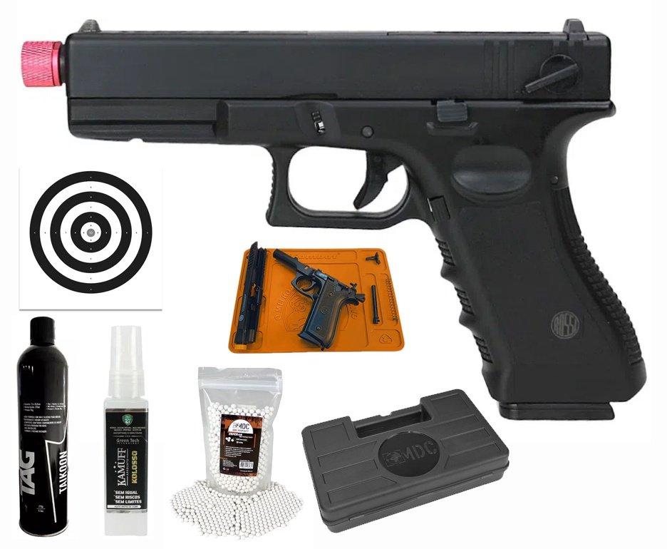 Pistola de Airsoft GK V18 G18 Green Gas Blowback 6,0mm - Rossi + GBB + BBS + Case + Alvos + Tapete + Kamuff