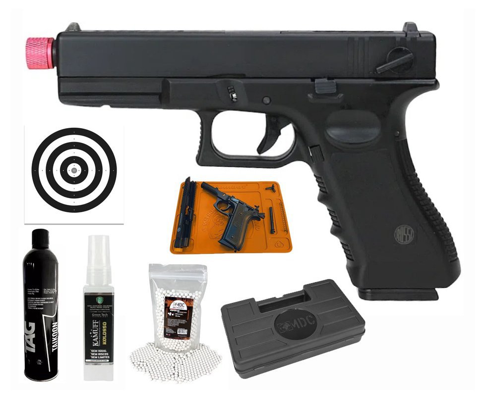 Pistola de Airsoft GK V18 G18 Green Gas Blowback 6,0mm - Rossi + GBB + BBS + Case + Alvos + Tapete + Kamuff