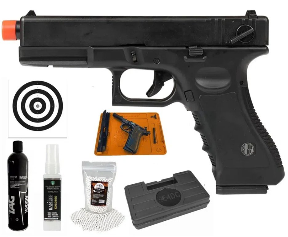Pistola de Airsoft GK V18 G18 Green Gas Blowback 6,0mm - Rossi + GBB + BBS + Case + Alvos + Tapete + Kamuff
