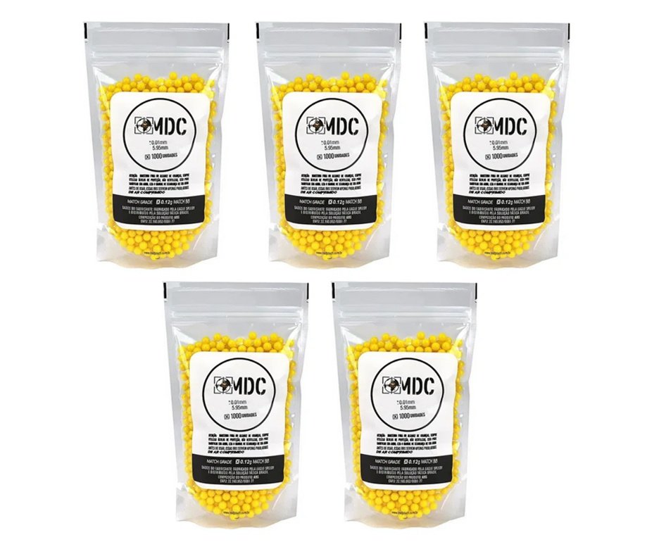 5 pacotes de Esfera BBS Airsoft BBs 0,12g - 5000 unds