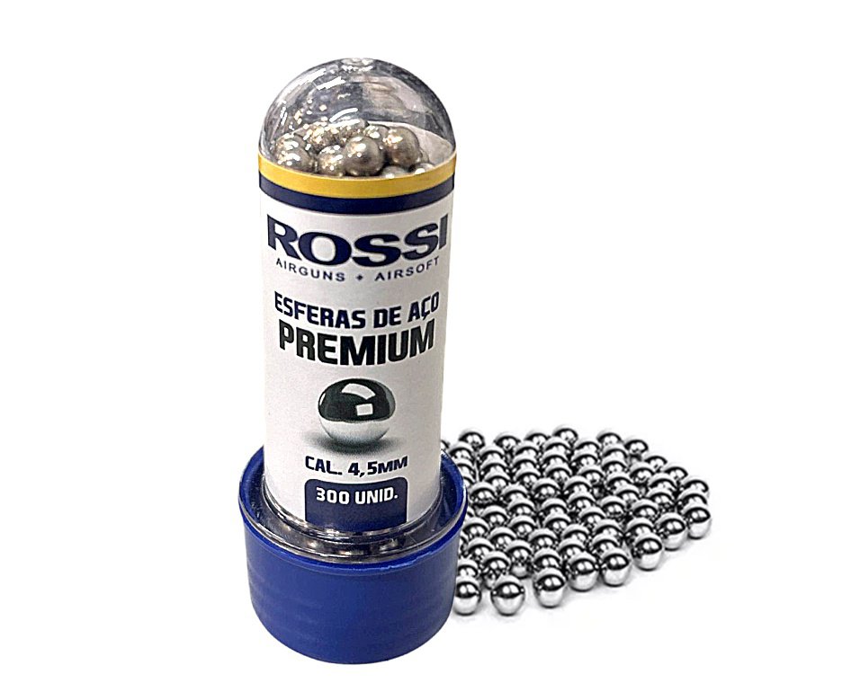 Esfera munição BBS Aço Premium Cal. 4,5mm - 300 Un Rossi