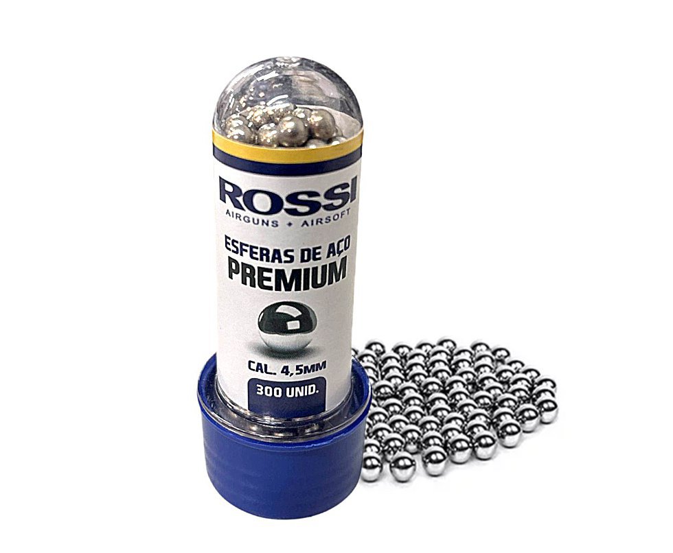 Esfera munição BBS Aço Premium Cal. 4,5mm - 300 Un Rossi