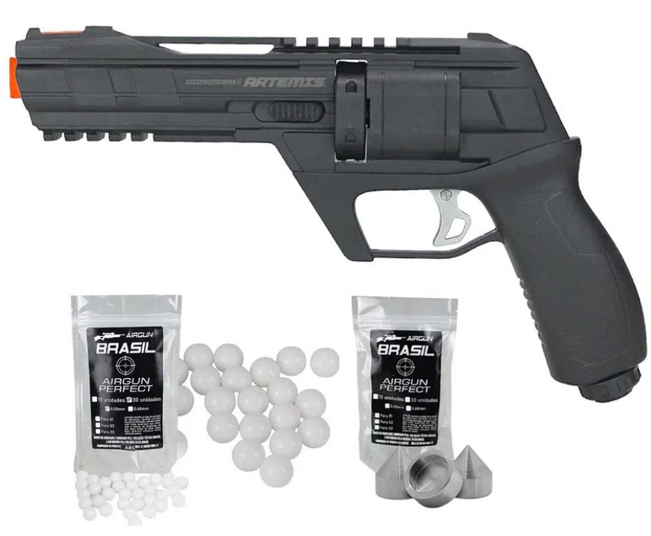 Revólver de Pressão HDR CO2 CP300 Defender .50 - Artemis + Esfera Munição BBS HDP/HDR Paintball + Munição First Strike Aluminio