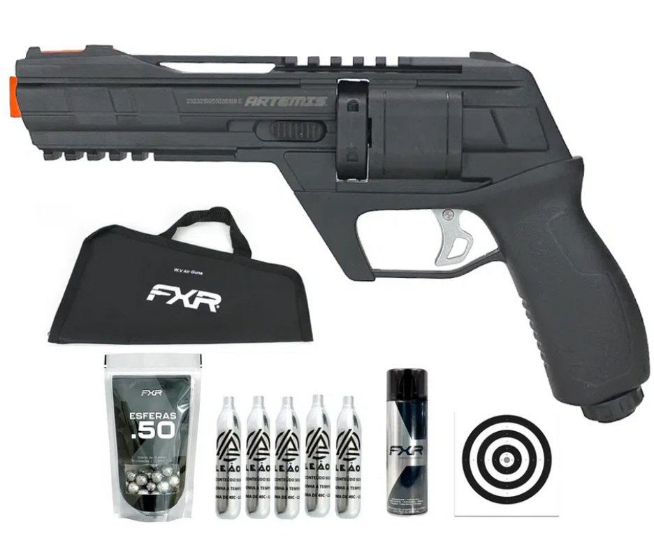 Revólver de Pressão HDR CO2 CP300 Defender .50 - Artemis + 100 BBS + CO2 + Capa + Desengripante / Anticorrosivo + Alvos