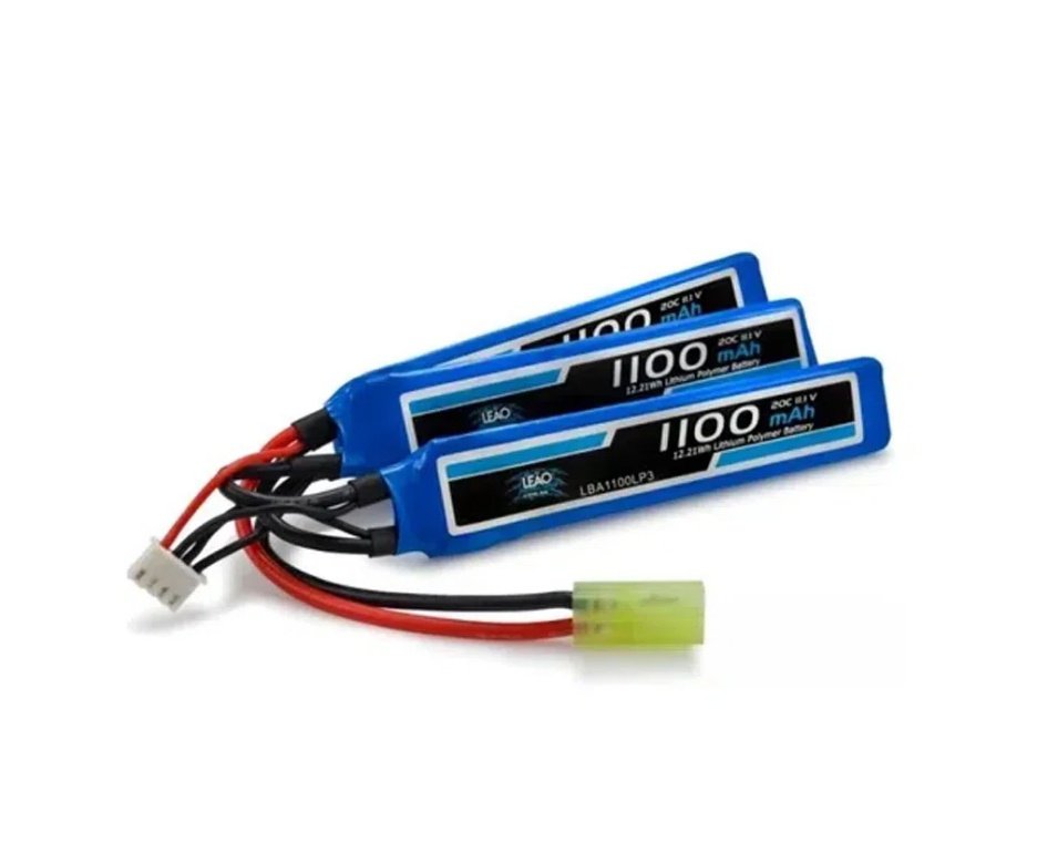 Kit Bateria Para Airsoft Lipo 11.1v/3s 1100mah 20c/40c - Leão + Carregador Lipo + Carregador USB