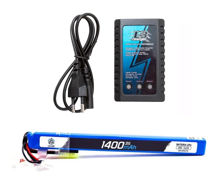 Kit Bateria Lipo ULTRA 11.1V/3S 1400mAh 25C/50C Rifle AEG AK Series + Carregador Lipo