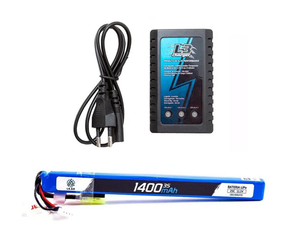 Bateria Lipo ULTRA 11.1V/3S 1400mAh - 25C/50C Rifle AEG AK Series + Carregador Lipo