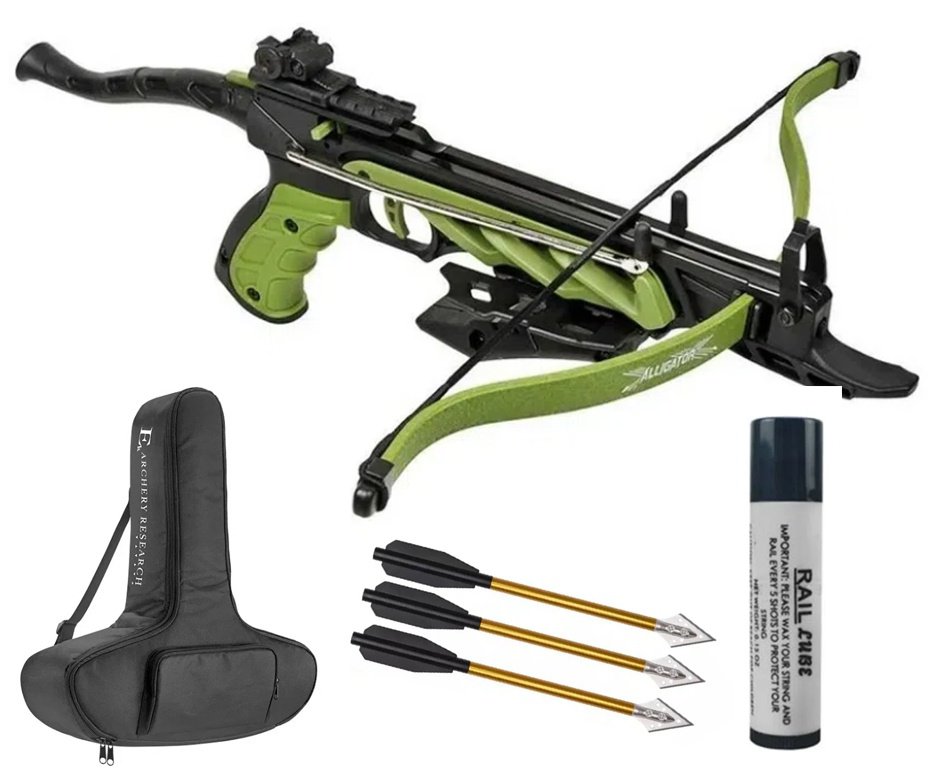 Balestra Besta MK-TCS1-G Alligator 80 Libras Verde - Man kung + Seta de Caça + Bolsa/Case + Cera