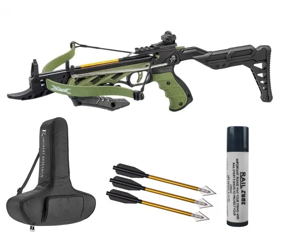 Besta balestra Recurvo Pistola Alligator TCS2- G 80 Lbs - Man Kung + Seta de Caça + Bolsa/Case + Cera